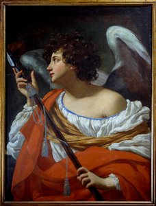キリストの心を突き刺した槍を持った天使と酢に浸したスポンジシモン・ヴーエの絵画 作： Simon Vouet