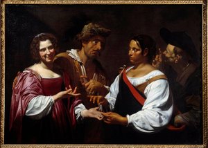 占い師 シモン・ヴーエ（1590-1649）の絵画 1620年 日。1,2x1,7 m オタワ、ナショナル・ギャラリー・オブ・アート 作： Simon Vouet