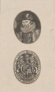 ジェームズ1世、イングランド王、約。 1616年。 作： Simon de Passe