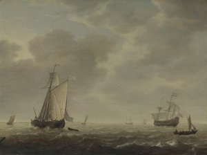 ブリーズ内のオランダの戦士とさまざまな船、c。 1640 作： Simon de Vlieger