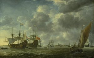 ロッテルダム沖のマース川の船 作： Simon de Vlieger