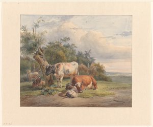木の近くに牛がいる風景 作： Simon van den Berg