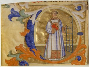 イニシャル C のセント ローレンスを含む写本の照明 1380-90。