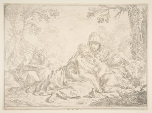 洗礼者聖ヨハネと聖家族、約。 1637-1640。 作： Simone Cantarini
