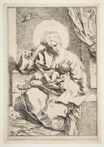 鳥とマドンナと子供、ca。 1635-1636。 作： Simone Cantarini