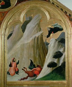 アゴスティーノ祝福されたアゴスティーノノヴェッロの祭壇から馬から落ちた男を救うc.1328 作： Simone Martini
