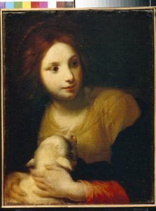 聖アグネス。 （ローマのアグネス、290年生まれ、304年頃殉教）。 シモーネ ピニョーニ (1611-1698) による絵画、キャンバスに油彩。 イタリア美術（フィレンツェ） 作： Simone Pignoni