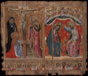 磔刑、聖母マリアの戴冠式、キリストと使徒を示す小さな祭壇画 作： Simone dei Crocifissi