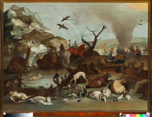 洪水の後のノアの犠牲 シニバルド・スコルツァ（1589-1631）の絵画 17世紀 おぼろげに 70x101 cm ゲネス、ストラーダ・ヌオーヴァ美術館（元パラッツォ・ロッソ）。 作： Sinibaldo Scorza