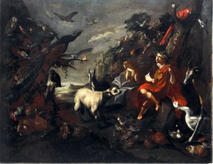 オルフェと動物たちの絵 シニバルド・スコルツァ（1589-1631）によるエントロピーの絵 日。101,5x129 cm ゲネス、ストラーダ・ヌオーヴァ博物館 作： Sinibaldo Scorza