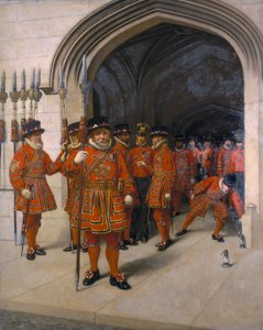 「国会議事堂の地下室を捜索する衛兵のヨーマン」、1894 年 作： Sir Arthur Temple Felix Clay