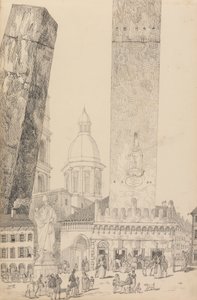 チロルとイタリアの 30 のビューのアルバム: 傾いた塔、聖フランシスコの像、ボローニャ、1840 年 11 月 12 日 作： Sir Charles D