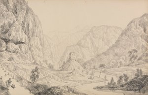 チロルとイタリアの 30 のビューのアルバム: 1840 年 10 月 27 日、ミッテンヴァルト近くの Eisak のビュー 作： Sir Charles D