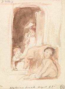バリーナヒンチ、アイルランドの戸口で豚と一緒にいる子供たち 作： Sir David Wilkie