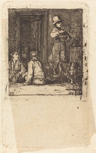 3 人の男の子と犬のインテリア 作： Sir David Wilkie