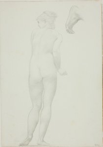 立っている裸の女性の背面図と足のスケッチ 作： Sir Edward Burne Jones