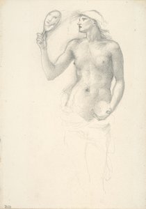 右手に鏡を持つ半裸の女性像 作： Sir Edward Burne Jones