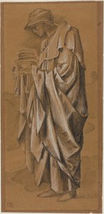 左に横顔でドレープを掛けて立っている人物 作： Sir Edward Burne Jones