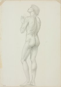 祈りで握りしめられた手で立っている男性のヌード 作： Sir Edward Burne Jones