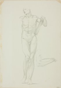 立っている男性とタブレット。 右腕の別スケッチ 作： Sir Edward Burne Jones