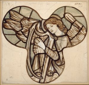 リンドハースト教会のステンド グラスのデザイン: 天使のハープ奏者、1862 年 作： Sir Edward Coley Burne Jones