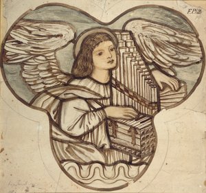 リンドハースト教会のステンド グラスのデザイン: 天使のオルガニスト、1886 年 作： Sir Edward Coley Burne Jones
