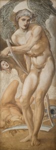 トロイ トリプティク - オブリビオンが名声を征服する研究、1875 年。 作： Sir Edward Coley Burne Jones