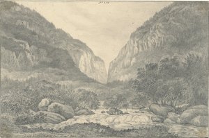 シンプロン入り口のブリーグ近郊のサルティナ谷 作： Sir John Frederick William Herschel