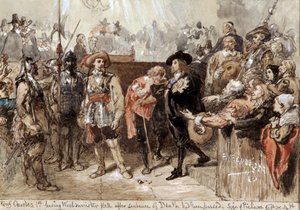 「裁判の後、ウェストミンスター ホールを去るチャールズ 1 世」、1870 年 作： Sir John Gilbert