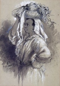 「果物を持つ少女」、1849 作： Sir John Gilbert