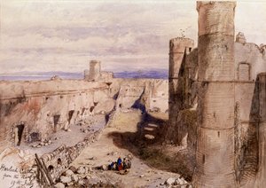城壁から見たハーレック城、ウェールズ、1850年