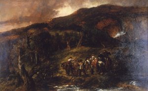 「狩猟隊のある風景」、1893 作： Sir John Gilbert
