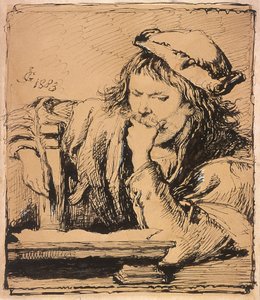 「本を持った若者」、1883年 作： Sir John Gilbert