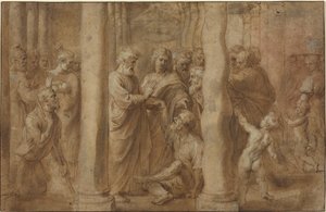 聖ペテロと聖ヨハネによって癒された足の不自由な人の奇跡 作： Sir Peter Paul Rubens over Anonymous Italian after Parmigianino after Raphael
