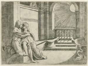 Abimelech ziet Isaak Rebekkaliefkozen Bijbelse シーン (シリーズ タイトル) Historia del Testamento Vecchio / Raffaelle di Urbin (...) によってバチカンのローマで描かれました (シリーズ タイトル) 作： Sisto Badalocchio