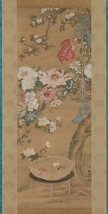 花と金魚、18世紀。 作： So Shizan