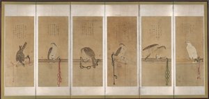 つながれたタカ、1606 年以前。