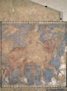 8世紀前半のペンジケントの英雄的ロスタム（漆喰の壁画） 作： Soghdian