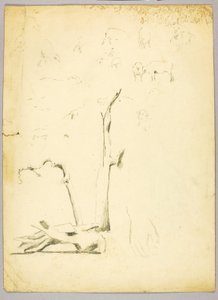 木の幹と羊 作： Solon H. Borglum