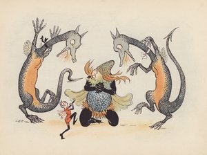 S Rosamond Praegerによる『Little Twin Dragons』のイラスト（カラーリトグラフ）