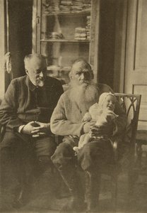 ロシアの作家レオトルストイと義理の息子で孫娘のロシア、c1905-c1906 作： Sophia Andreevna Tolstaya