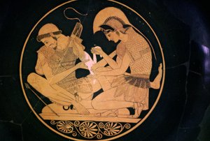 アキレスとパトロクロスのギリシャの花瓶の絵 作： Sosias