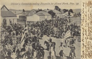オリヴィエ・コマンドーがルーヴィルを去るところを描いた絵葉書 作： South African Photographer