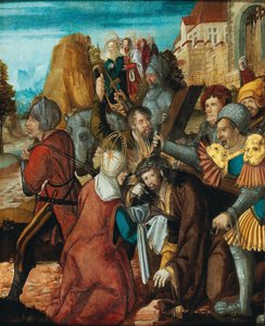 カルバリーに向かう途中でキリストにベールを差し出す聖ヴェロニカ、1515～1520年頃。 作： Southwest German master.