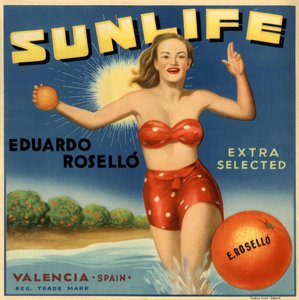 オレンジの広告、水着姿の女性のイメージ。広告ポスター、バレンシア 作： Spanish School