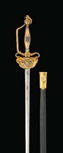 重要なダイヤモンドセットの金柄の剣、c.1814-15（鋼、金、ダイヤモンド） 作： Spanish School