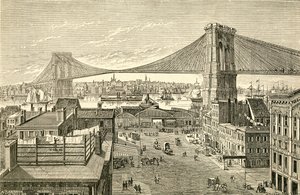 ブルックリン橋、ニューヨーク、アメリカ合衆国、19 世紀。 El Museo Popular から出版されたマドリッド 作： Spanish School