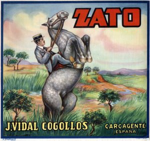 キャンバーの馬に乗ったキャバリエ。スペインの広告ポスター（バレンシア 作： Spanish School