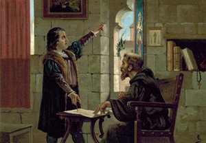1490年代のララビダ修道院のクリストファーコロンブス 作： Spanish School