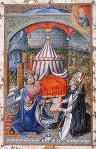 朝と夕方の献身、アラゴンのアルフォンソ5世の祈祷書、1442年（ベラムのテンペラ） 作： Spanish School